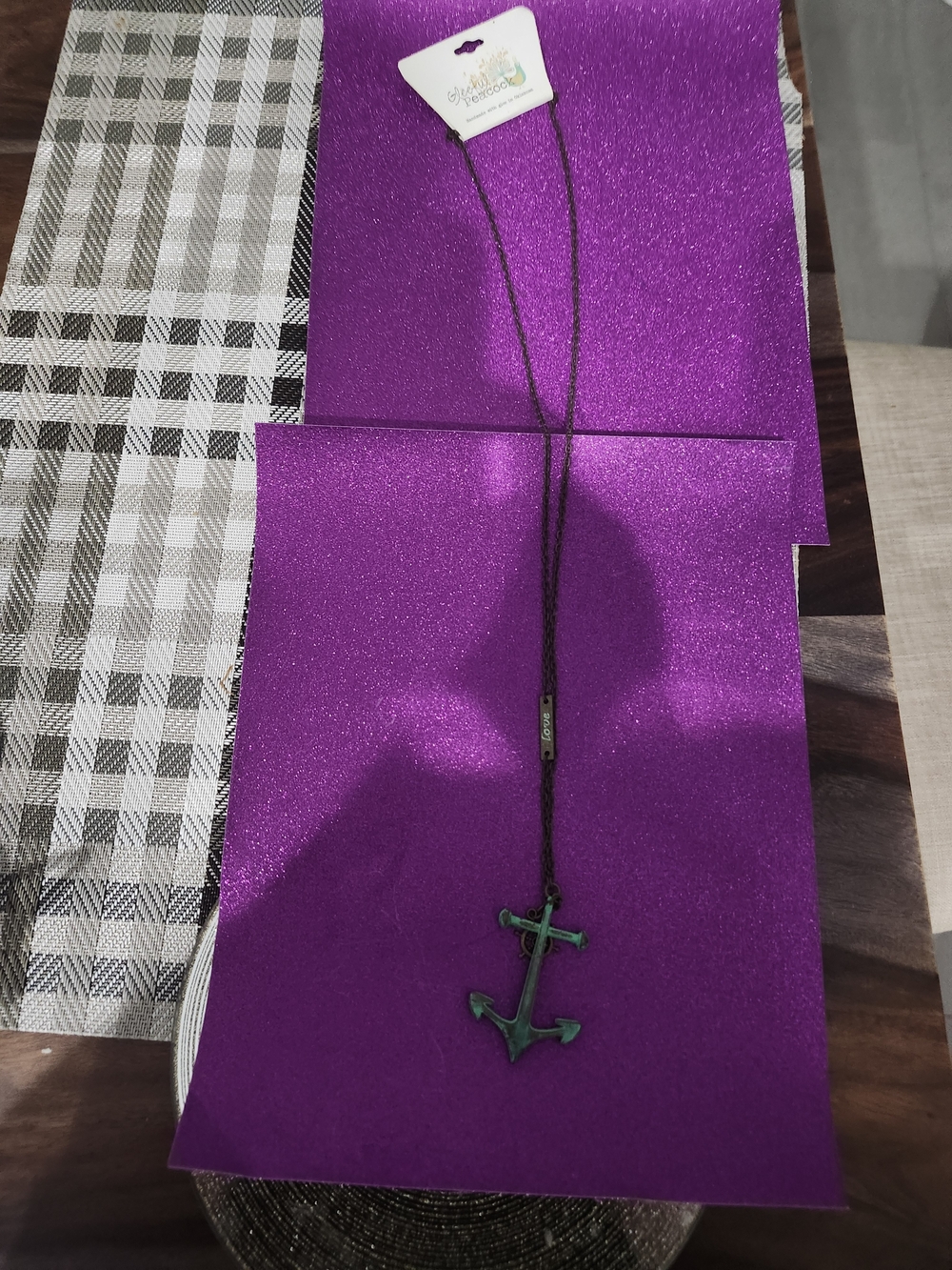 Anchor Pendant Necklace - Green -